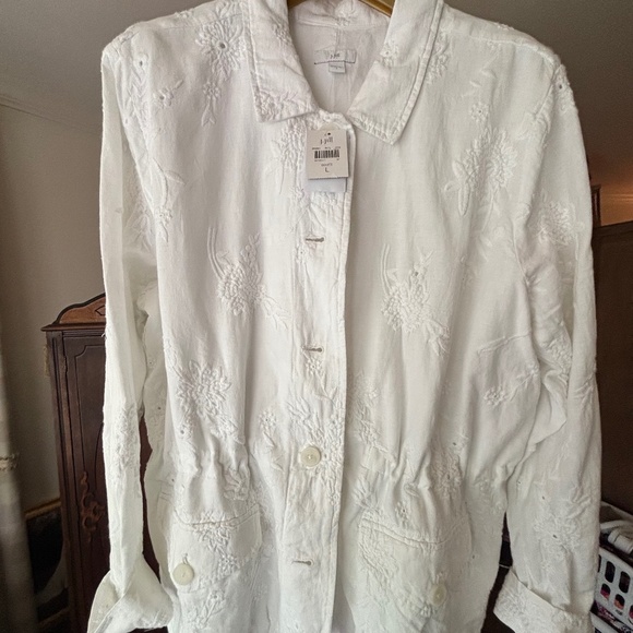 NWT. J. Jill White Eyelet Embroidered Cinch Waist Jacket Linen Blend L - Picture 4 of 11